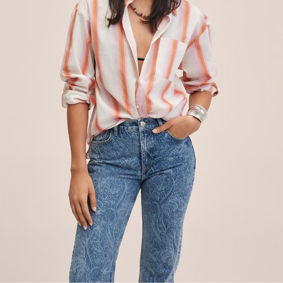 MANGO Denim Mid-rise Paisley straight-leg jeans - Picture 6 of 11